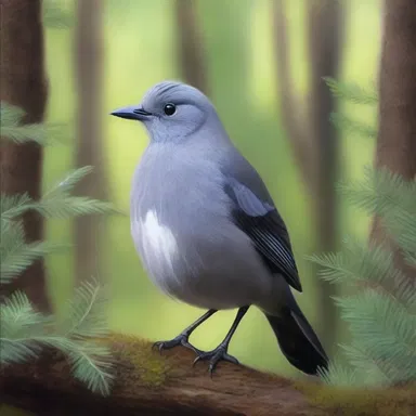 The artist painted a stunning portrait of a grayhen in a lush forest.