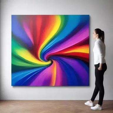 The artist used a sheeny paint on the canvas, creating a vibrant and luminous effect in the artwork.
