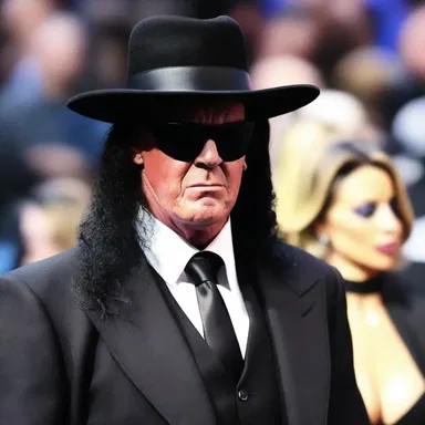 The undertaker was dressed in an elegant and somber black suit, displaying his impeccable sense of fashion.