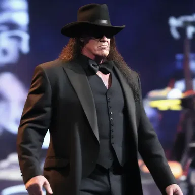 The undertaker was dressed in an elegant and somber black suit, displaying his impeccable sense of fashion.
