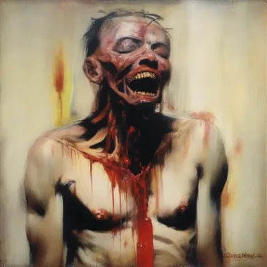 The painting depicted a tortured soul, with vivid brushstrokes capturing the intense emotional pain.