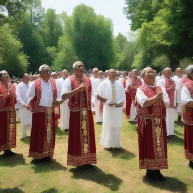 The festival celebrated by the followers involved singing and dancing outdoors in the warm, summery weather as a way to honor their faith.