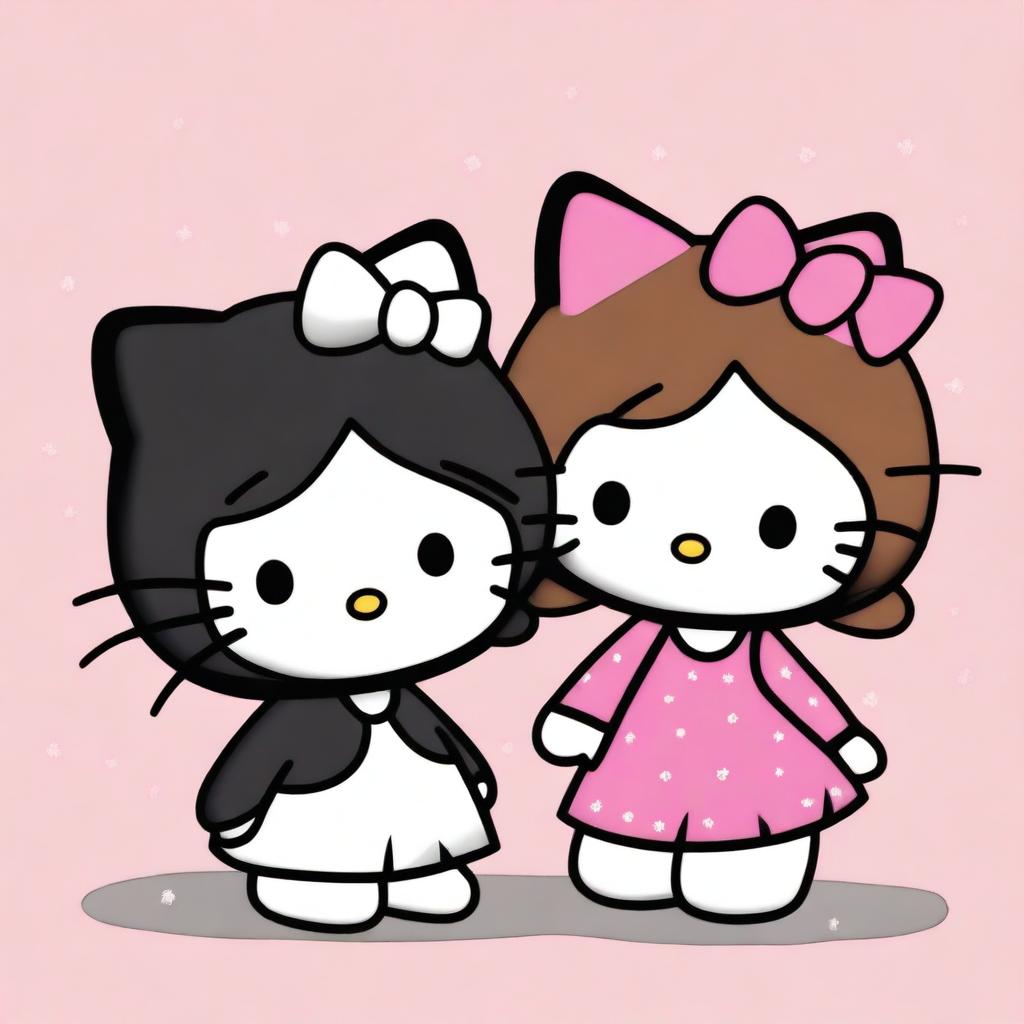 This is a high-quality digital art image featuring two best friends, both Hello Kitty characters