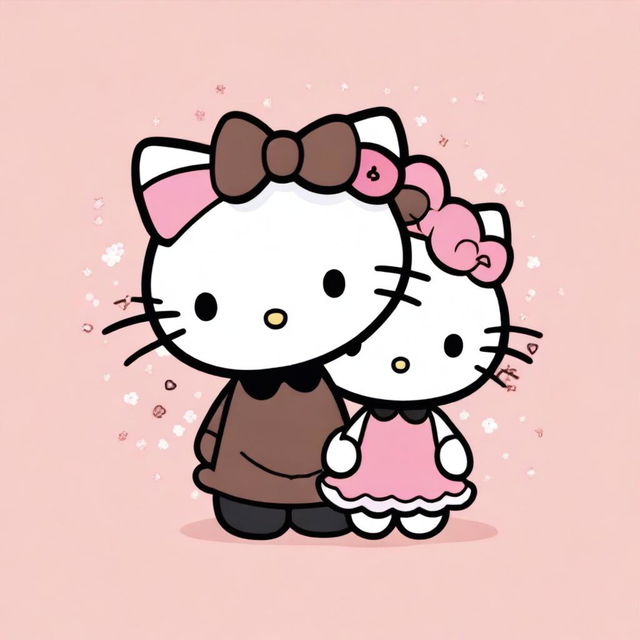 This is a high-quality digital art image featuring two best friends, both Hello Kitty characters