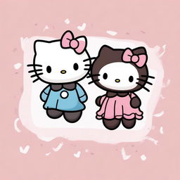 This is a high-quality digital art image featuring two best friends, both Hello Kitty characters