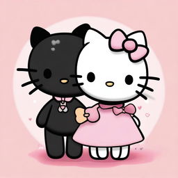 This is a high-quality digital art image featuring two best friends, both Hello Kitty characters