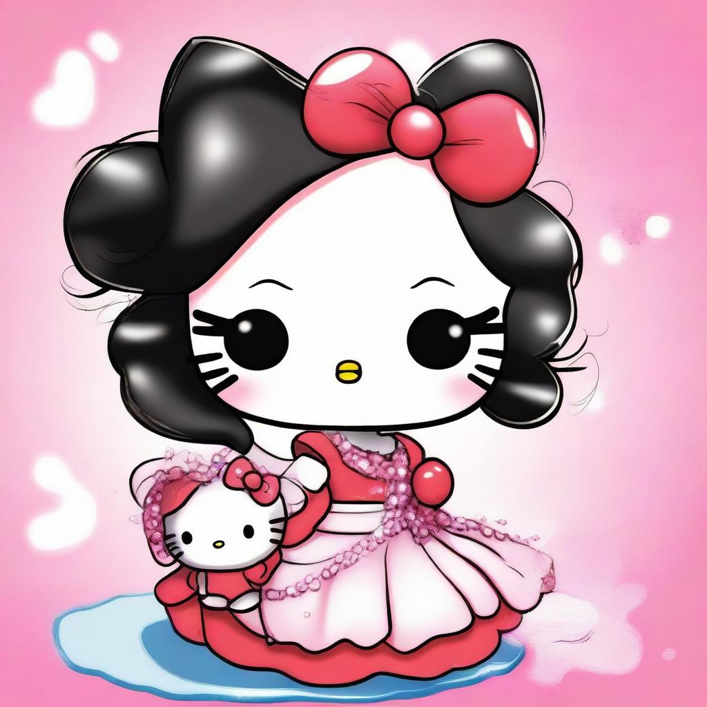 This is a high-quality digital art image showing two Hello Kitty characters with a twist