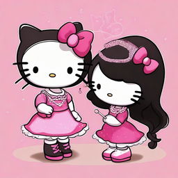 This is a high-quality digital art image showing two Hello Kitty characters with a twist