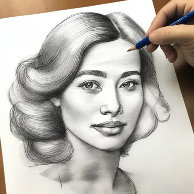 With a pencil in hand, she delicately drew a portrait of her beloved on the drawing paper, capturing their love in the fine details.