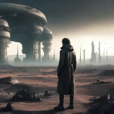 In the science fiction novel, the protagonist finds himself in a dystopian future, surrounded by doleful and desolate landscapes.