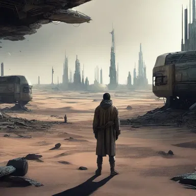 In the science fiction novel, the protagonist finds himself in a dystopian future, surrounded by doleful and desolate landscapes.