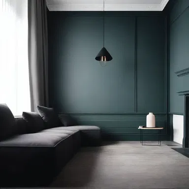 The doleful color scheme and minimalistic furniture in the room gave it a somber and melancholic ambiance.