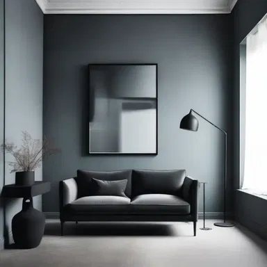 The doleful color scheme and minimalistic furniture in the room gave it a somber and melancholic ambiance.