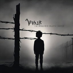 A high-quality digital art depicting a little boy standing alone on one side of a barbed wire fence in the darkness of night