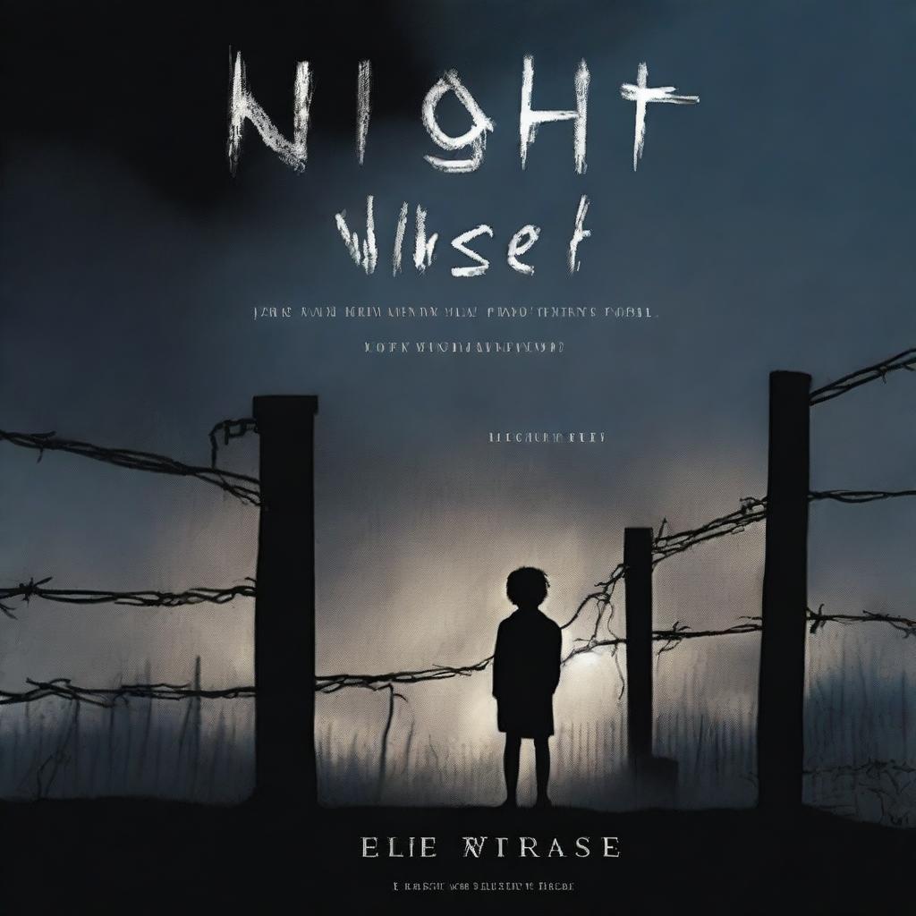 A high-quality digital art depicting a little boy standing alone on one side of a barbed wire fence in the darkness of night