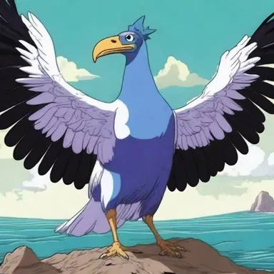 In the anime series 'One Piece', the man-of-war bird is depicted as a majestic creature that aids the protagonist on his journey.