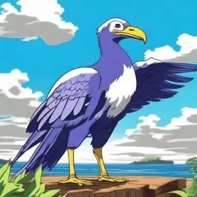 In the anime series 'One Piece', the man-of-war bird is depicted as a majestic creature that aids the protagonist on his journey.