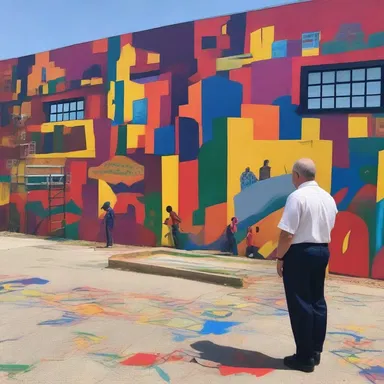 The artist painted a vibrant mural to commemorate the groundbreaking of the new museum.