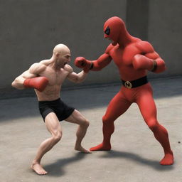 A nimble thief caught in the act, recoiling from a powerful punch delivered by a just protector.