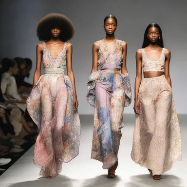 The designer showcased a collection that included dissection of different fabrics, patterns, and styles.