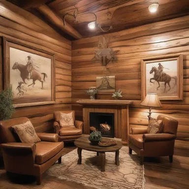 The rustic ranch-style house was decorated with rodeo-themed artwork.