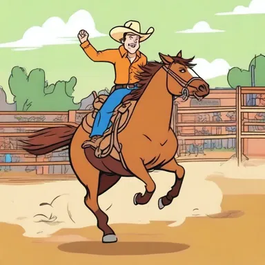 In the cartoon episode, the main character competes in a wild rodeo.