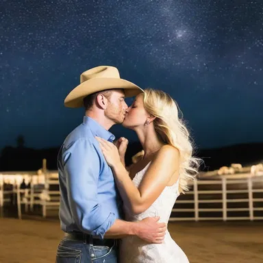In the midst of the bustling rodeo, Sarah and John shared a passionate kiss under the starry sky.
