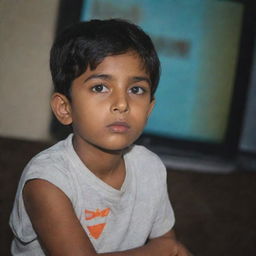 A boy named Shivansh engrossed in watching television.