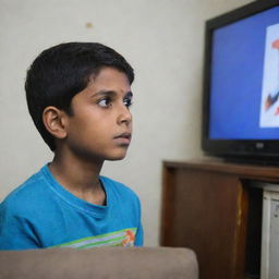 A boy named Shivansh engrossed in watching television.