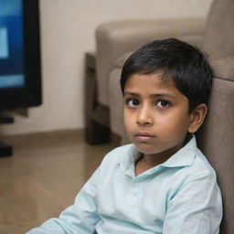 A boy named Shivansh engrossed in watching television.