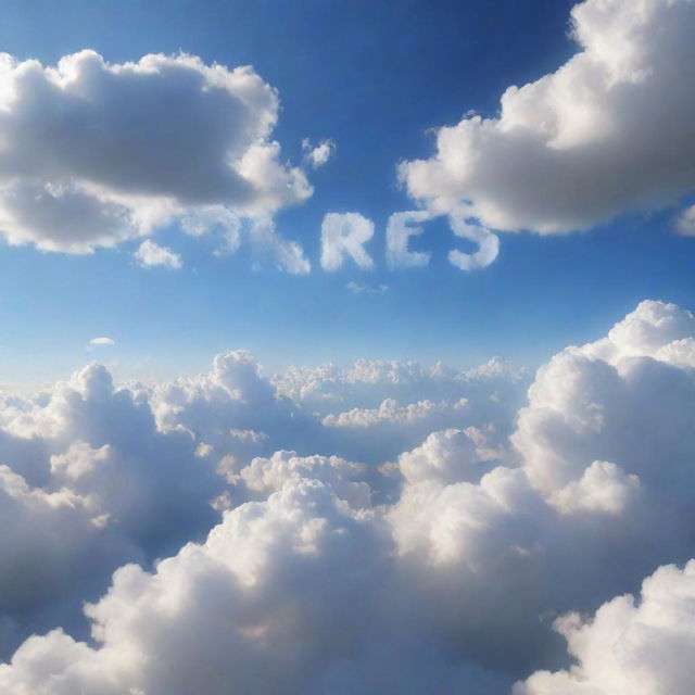 3D rendering of the name 'EDRESS' prominently displayed against a scenic sky scattered with luminous, fluffy clouds