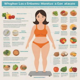 An infographic in Bahasa Indonesia detailing the process of weight loss, including balanced diet, exercise routines, and helpful tips.