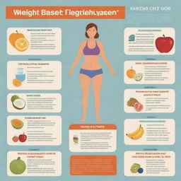 An infographic in Bahasa Indonesia detailing the process of weight loss, including balanced diet, exercise routines, and helpful tips.