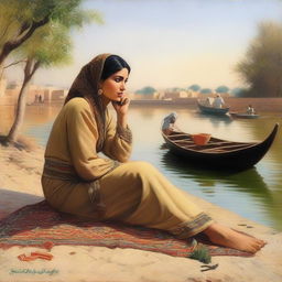 A high-quality art painting depicting a captivating Arab woman in her thirties