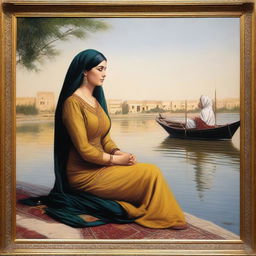 A high-quality art painting depicting a captivating Arab woman in her thirties