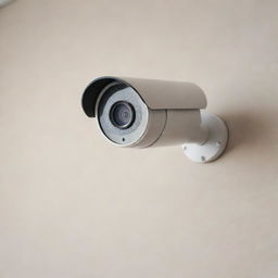 A highly detailed and realistic rendering of a modern security camera mounted on a clean, neutral-colored wall