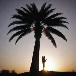 A striking image of a blood-stained palm rests lifelessly on the battlefield, it's open pose symbolizing a soldier's ultimate sacrifice in the face of unyielding conflict. The grim silhouette is illuminated by the dying light, underscoring the harsh reality of warfare.