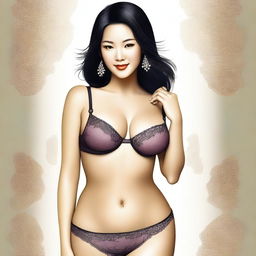 A digital art image showcasing an attractive woman of Asian descent