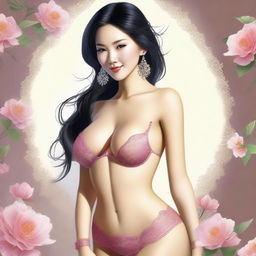 A digital art image showcasing an attractive woman of Asian descent