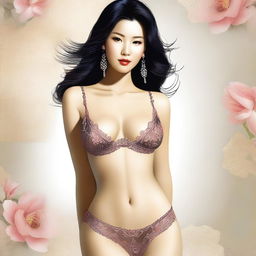 A digital art image showcasing an attractive woman of Asian descent