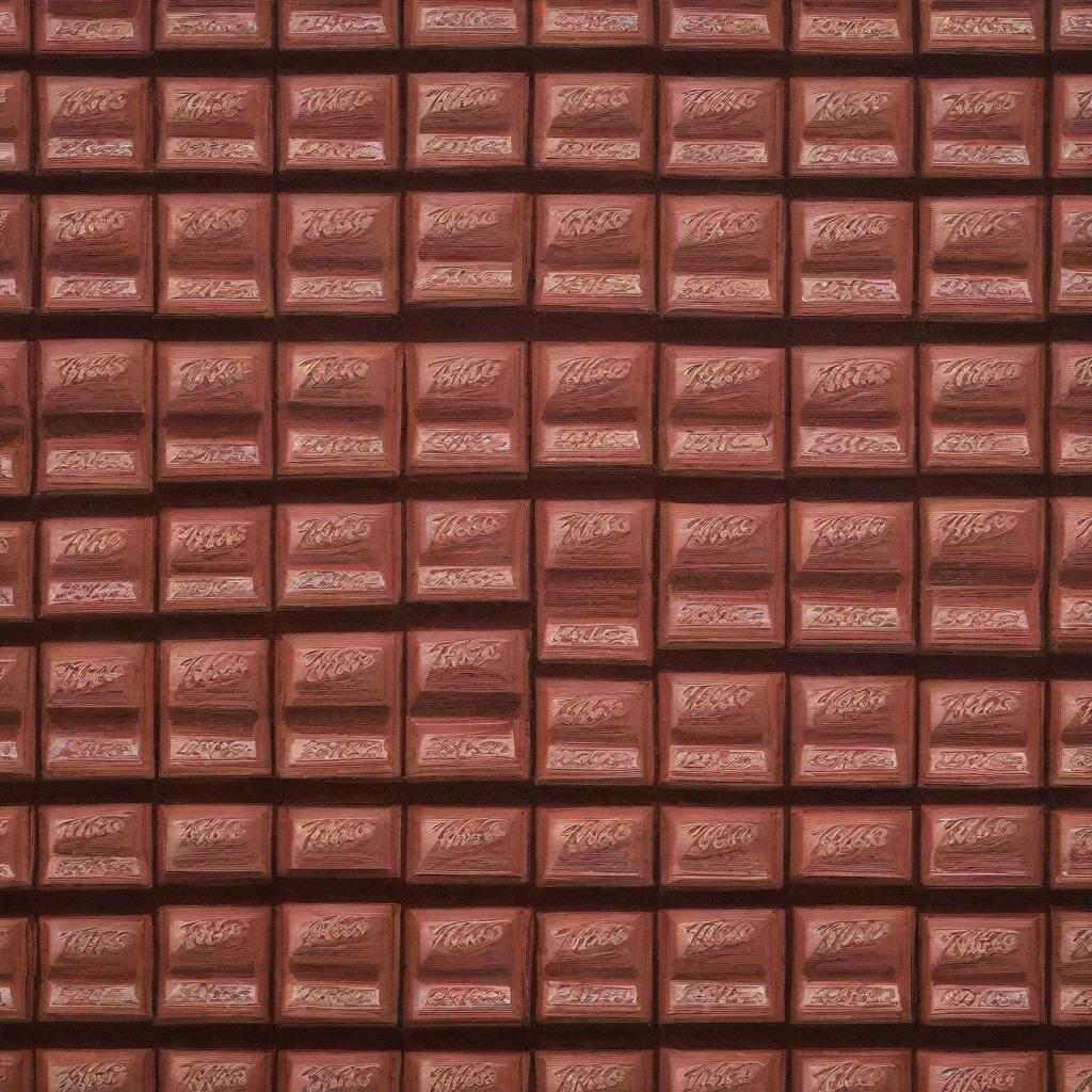 A detailed painting of a building constructed from KitKat chocolate bars.