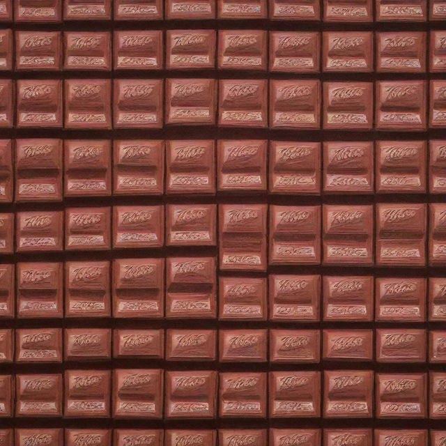 A detailed painting of a building constructed from KitKat chocolate bars.