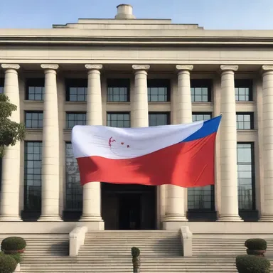 The patriotic design of the government building featured a prominent display of the national flag.