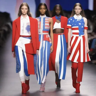 The designer showcased a collection of patriotic clothing, with red, white, and blue colors representing love for the country.