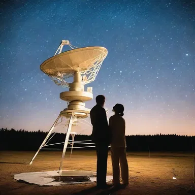 Under a starry night sky, the couple used a goniometer to align their radio telescope and share a romantic moment stargazing together.