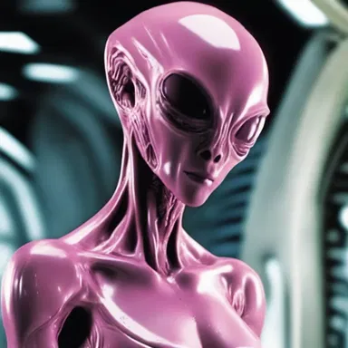 In the science fiction novel, the author describes the alien's deep-pink skin as a striking feature.