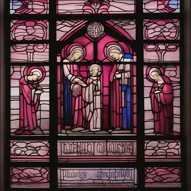 The stained glass window in the church was adorned with deep-pink hues, representing love and compassion.