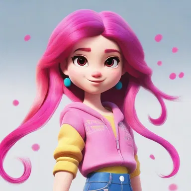 The animated character had vibrant deep-pink hair, giving her a unique and playful appearance.