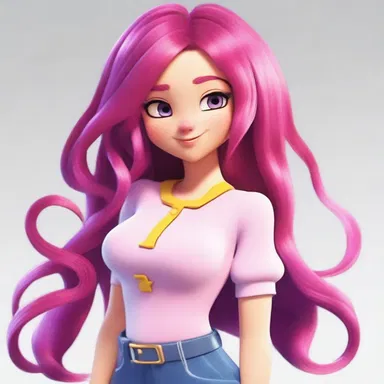 The animated character had vibrant deep-pink hair, giving her a unique and playful appearance.