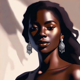 This is a high-quality digital art image featuring a stunning dark-skinned woman